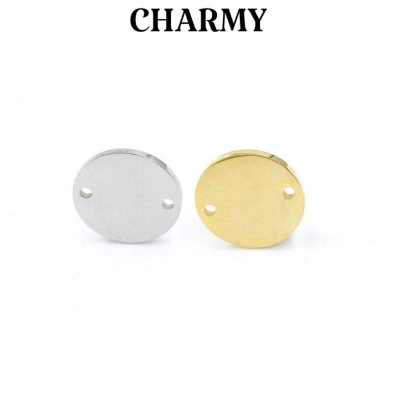 จี้ทรงกลม 2 รู Charm T802 ไทเทเนียมสแตนเลสคุณภาพสูง - Charmy