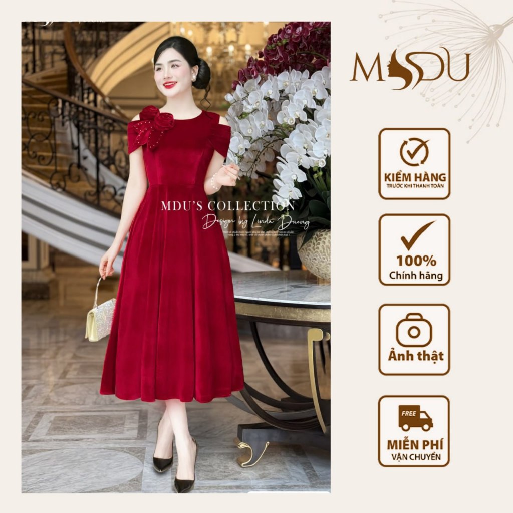 ชุดเจ้าหญิง MDU4612 ดีไซน์กํามะหยี่เชื่อมคุณภาพสูงพร้อมสีแดงขุนนางสุดหรูจาก MDU