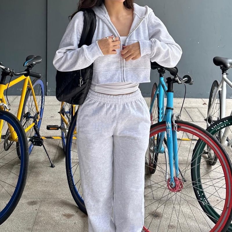 [augety.st] pass เสื้อสเวตเตอร์มีฮู้ดผ้าฝ้ายสีเทา