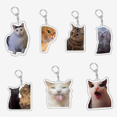 Rambling Goat Huh Cat Meme Cat กรีดร้องพร้อมพวงกุญแจ Paws On Its Head ผลิตจากวัสดุอะคริลิคใส