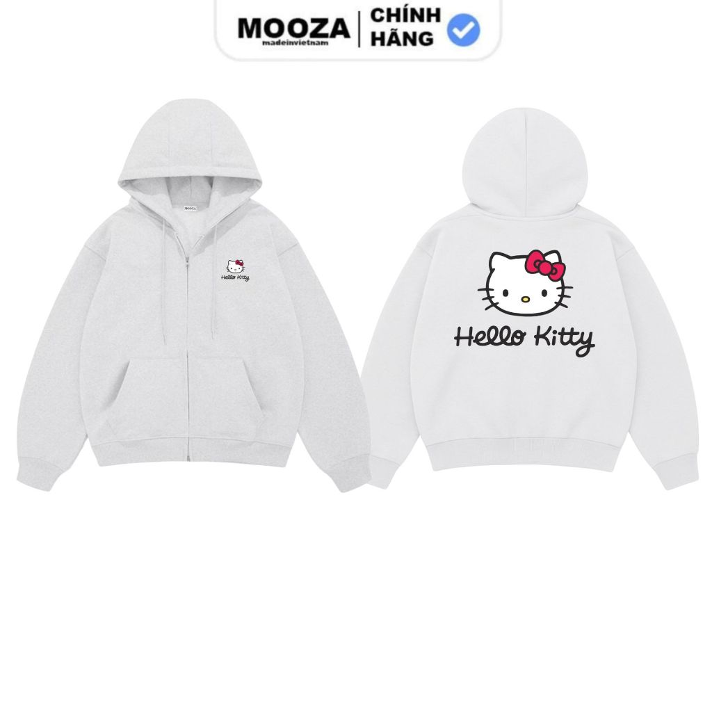 Hello Kitty Loose Form 2-Skin Fabric Zip Hoodie สําหรับผู้ชายและผู้หญิง 680GSM Premium Local Brand Mooza /Kitty