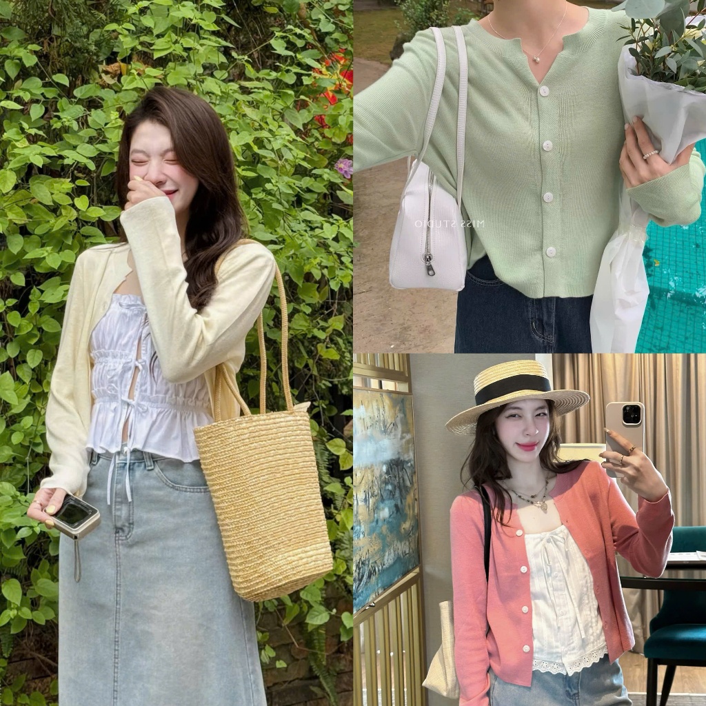 (OLDSCHOOL PHOTO) เสื้อสเวตเตอร์ถักนิตติ้งแบบบางแขนยาว Missstudio (รูปถ่ายจริง)