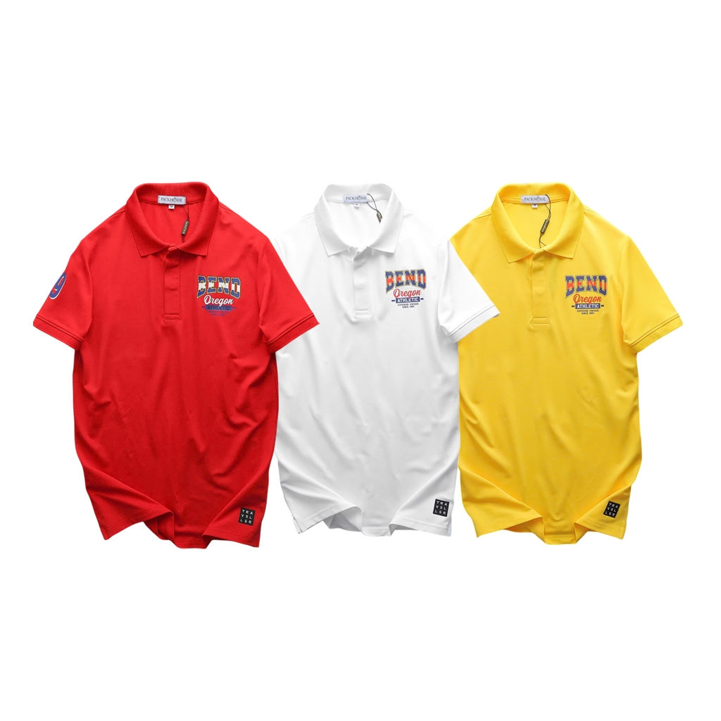 เสื้อยืดคอปกชายเสื้อโปโลชายดีไซน์ขาว แดง เหลือง ริโอช็อป RSP047 ไซส์ใหญ่ ไซส์ใหญ่