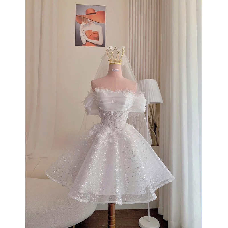 REAL PHOTOS และ VIDEOS - OFF THE SHOULDER LEVEL DRESS