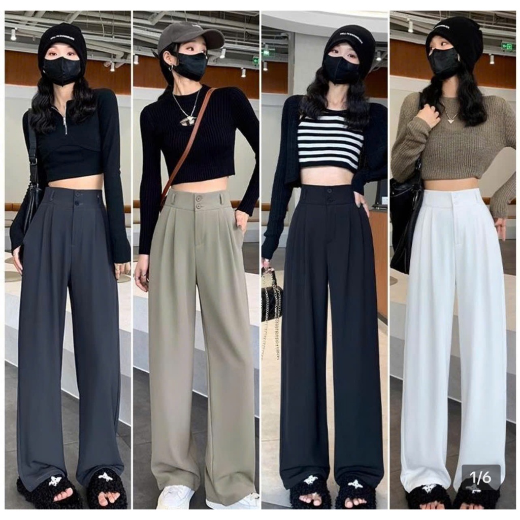 กางเกงขากว้างผ้าฝรั่งเอวสูง Bigsize 38kg-85kg, SUONGTAY ทรงกางเกงขาตรงขากว้างผู้หญิง - รหัส 888=111