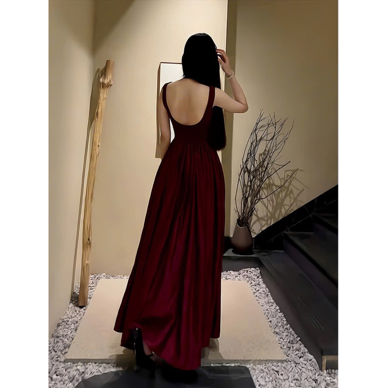 BECHIC ชุดเปิดหลังยาวสําหรับผู้หญิง, การออกแบบแฟชั่นสําหรับงานปาร์ตี้, เล่น, สไตล์หรูหรา