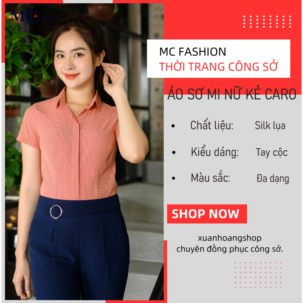 Mc Fashion a645 AB122 เสื้อเชิ้ตผู้หญิงสํานักงานแขนสั้นลายสก๊อต