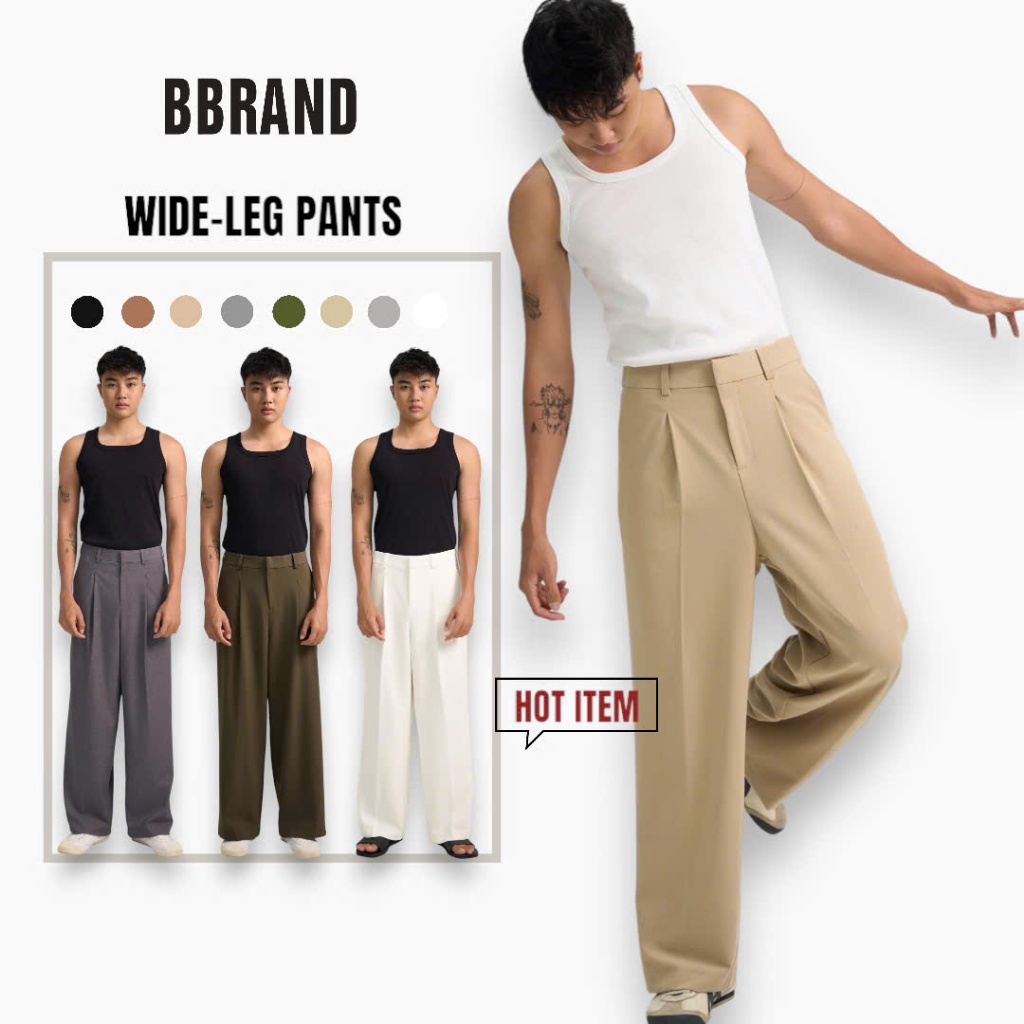 BBRAND กางเกงขากว้างผู้ชายสไตล์เกาหลี คุณภาพสวย แบบมาตรฐาน