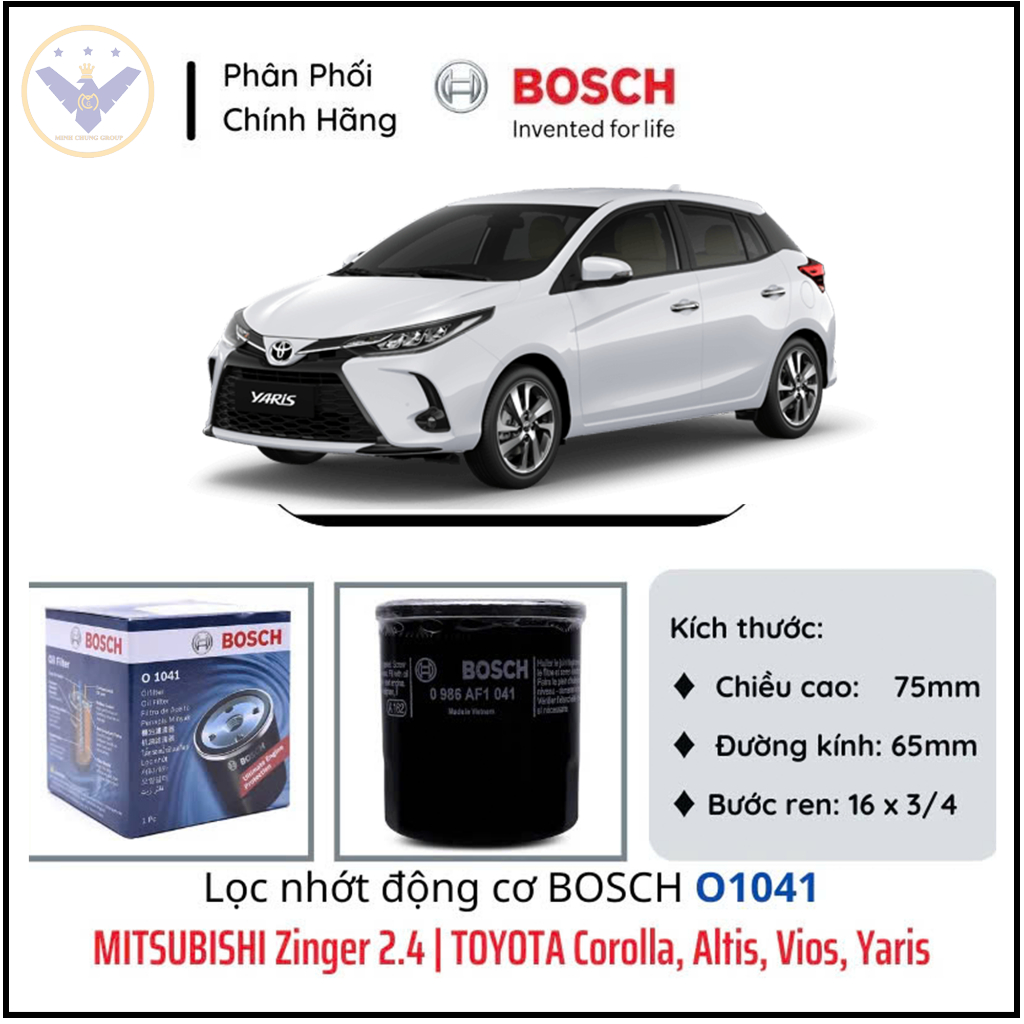 BOSCH O1041 กรองน้ํามันเครื่อง สําหรับ Zinger 2.4, Toyota Corolla, Altis, Vios, Yaris