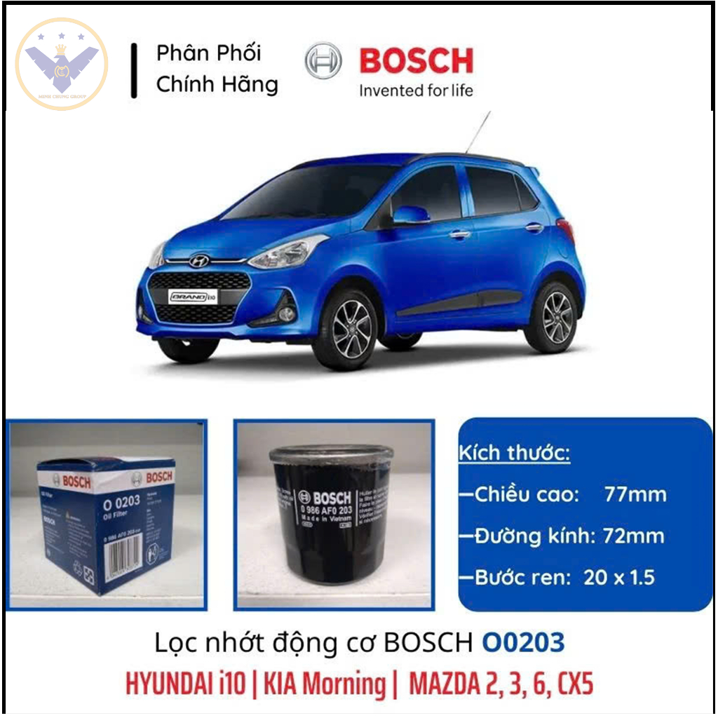 BOSCH O0203 กรองน้ํามันเครื่อง สําหรับ Hyundai i10, Kia Morning, Mazda 2, 3, 6, Cx5