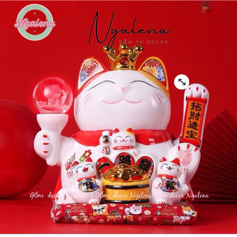 God of Fortune Cat, Lucky Cat Neko maneki Emperor Glowing Ball Lamp 26 ซม.
