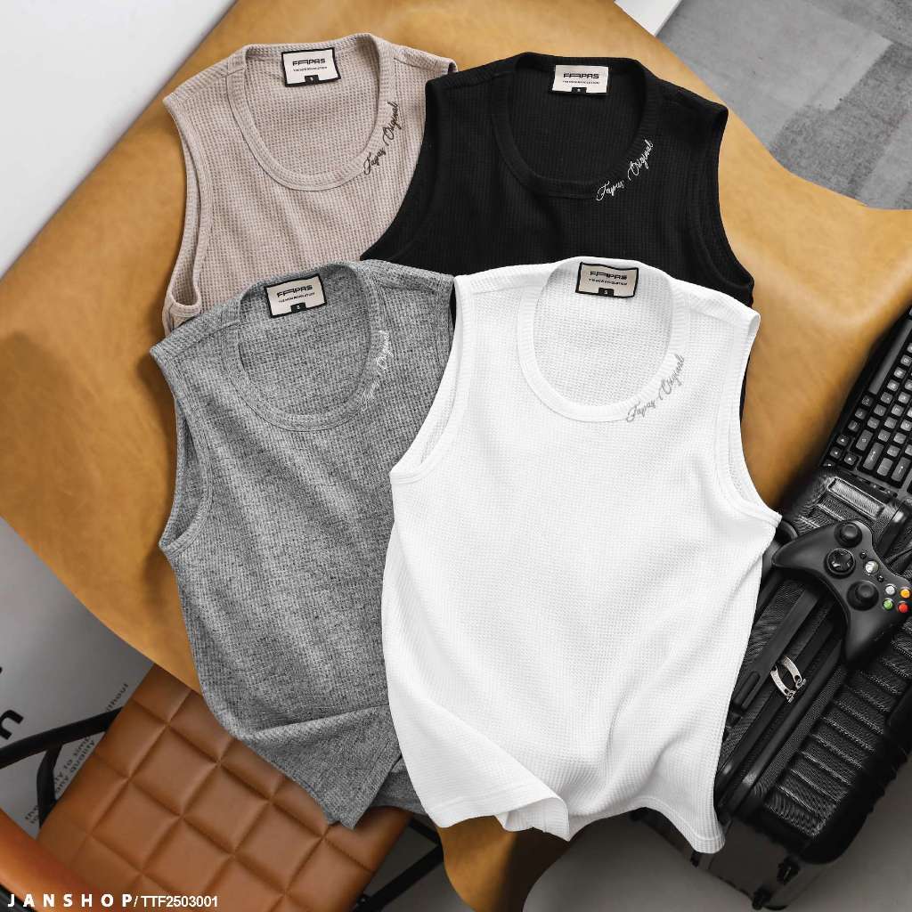 เสื้อยืด Fapas Regular Form Waffi Tanktop ผ้ายืดหยุ่นรังผึ้ง นุ่ม ยืด โปร่งสบาย