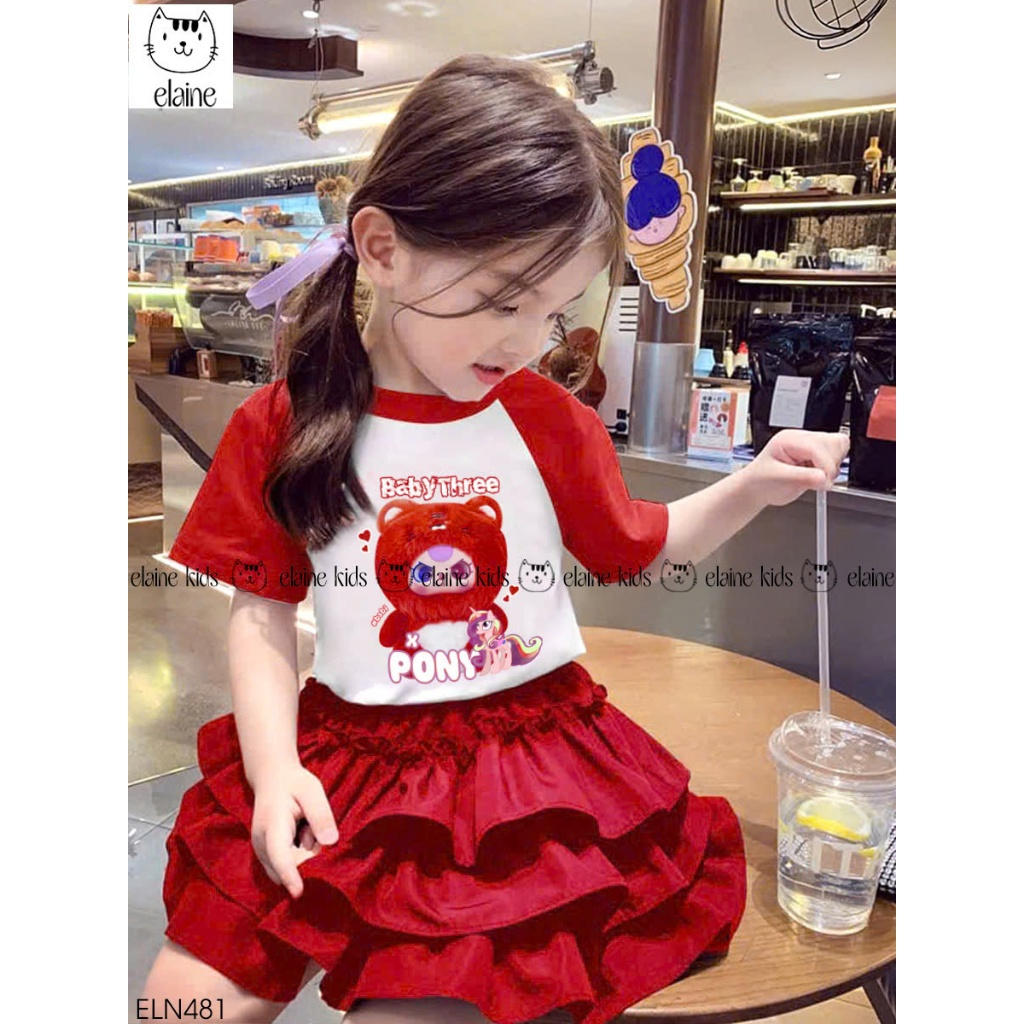 ชุดเสื้อผ้าคอตตอนผสมกระโปรงบานจับจีบพร้อมกางเกงสําหรับเด็กผู้หญิงพิมพ์ลายเบย์บีทรีสินค้าเส้นคุณภาพสู