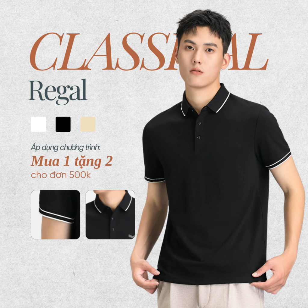 [OUTLET] เสื้อโปโลผู้ชาย Regal CAMIO พรีเมี่ยม ผ้าคอตตอนจระเข้ ต่อต้านริ้วรอย คอแขน CMO03