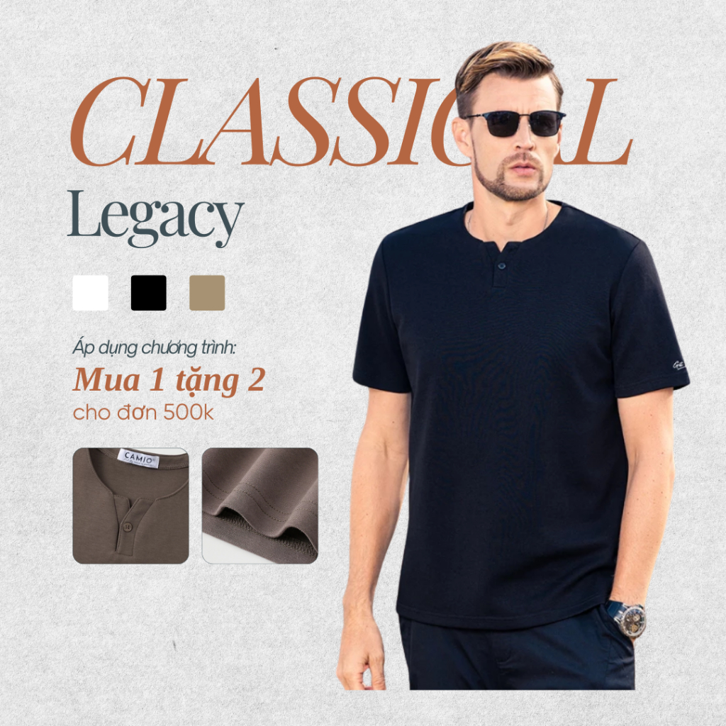 [OUTLET] เสื้อยืดคอวีผู้ชายสไตล์เกาหลี Legacy Camiso ผ้าคอตตอน ทรงสวย CMO01