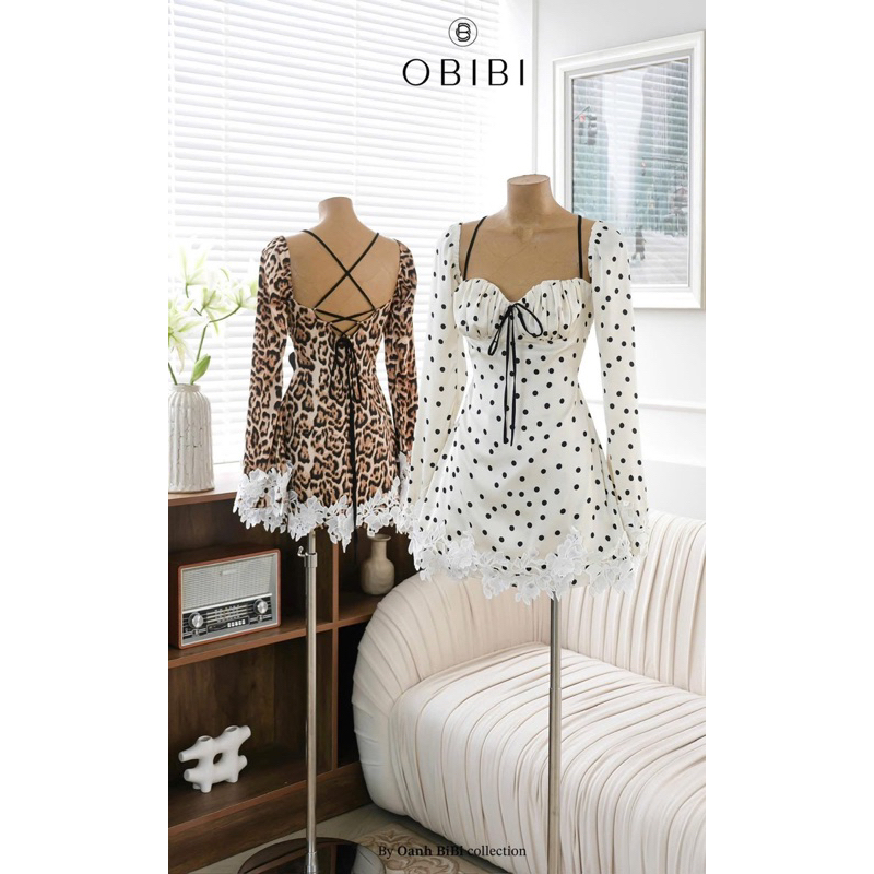 MiuBoutique 2331 OBB ชุดเดรสคอยูไขว้ลูกไม้สองสี