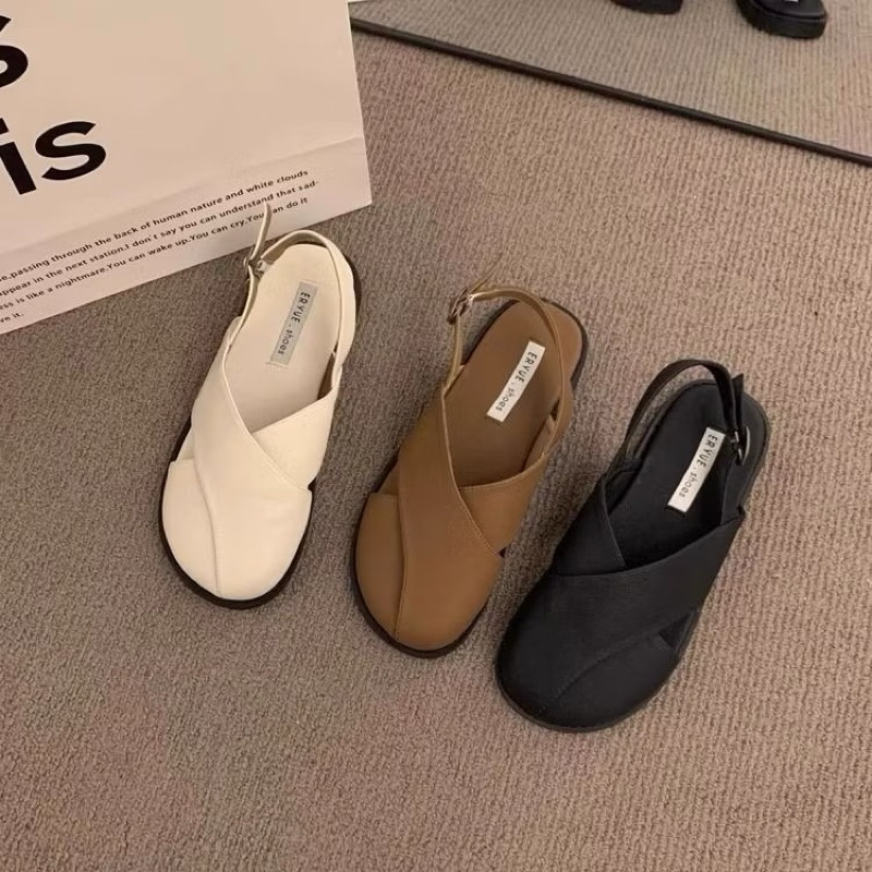 รองเท้าหนัง/รองเท้าแตะสายไขว้สวยๆ สไตล์เรียบง่าย 2025 แฟชั่น - รูปที่ 6