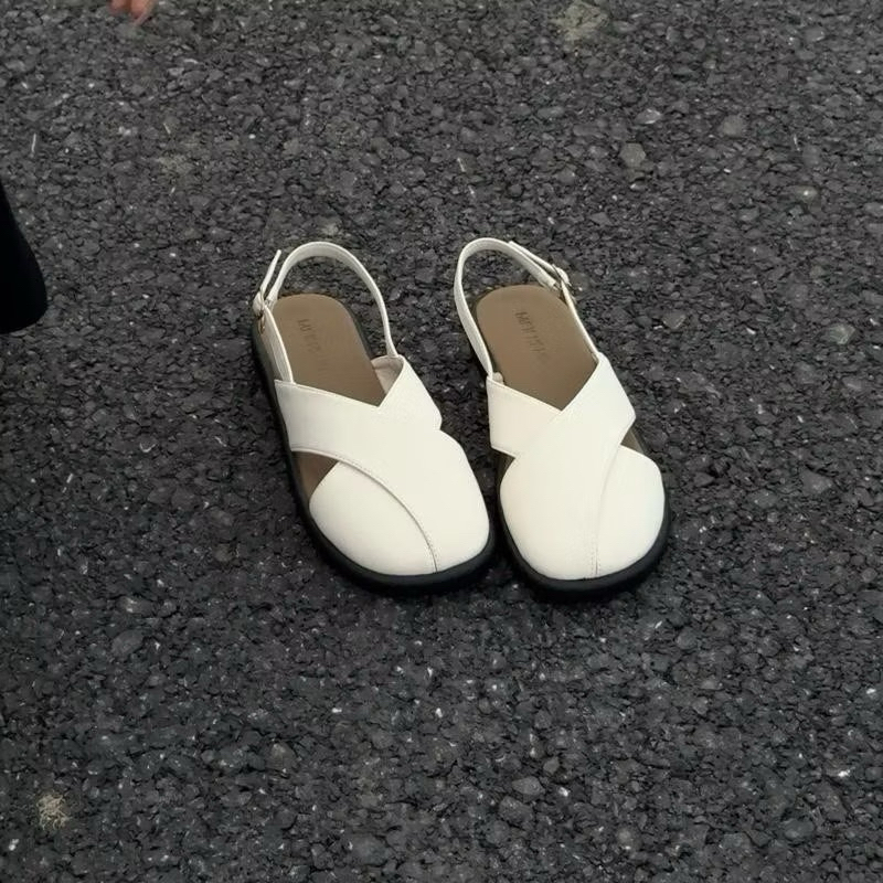 รองเท้าหนัง/รองเท้าแตะสายไขว้สวยๆ สไตล์เรียบง่าย 2025 แฟชั่น - รูปที่ 4