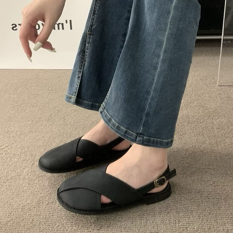 รองเท้าหนัง/รองเท้าแตะสายไขว้สวยๆ สไตล์เรียบง่าย 2025 แฟชั่น - รูปที่ 5