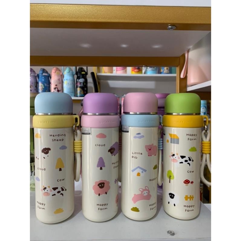 Lucky Time ขวดเก็บความร้อนสแตนเลส 2 ชั้นระดับพรีเมียม 500 มล. การคุมขังความร้อนที่ดี, ไม่มีข้นน้ํา, 