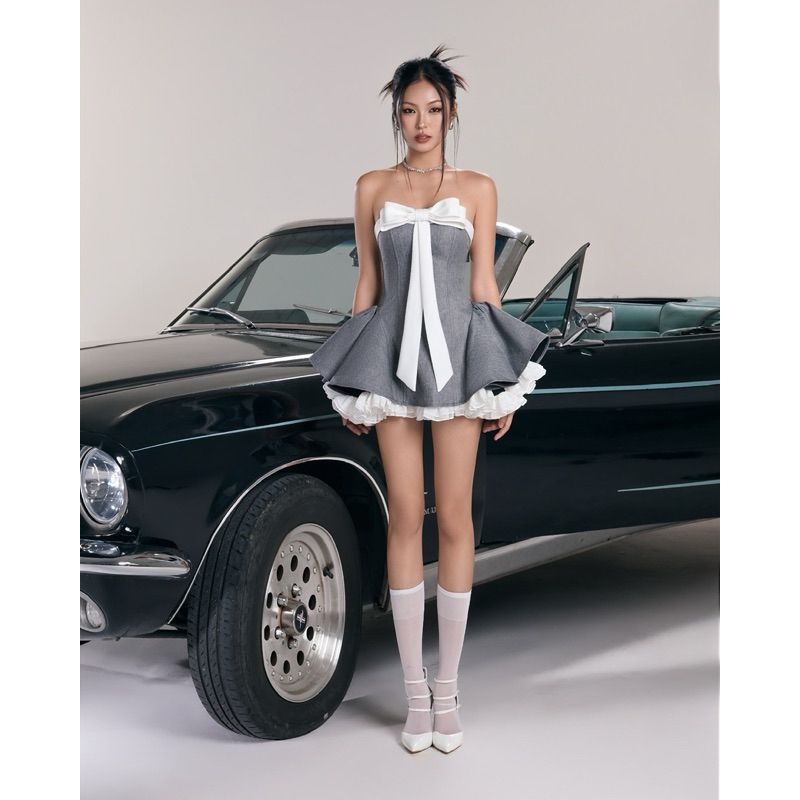 BUNNY DRESS - เดรสนมโตขนฟู ผูกโบว์ (พร้อมกางเกง)