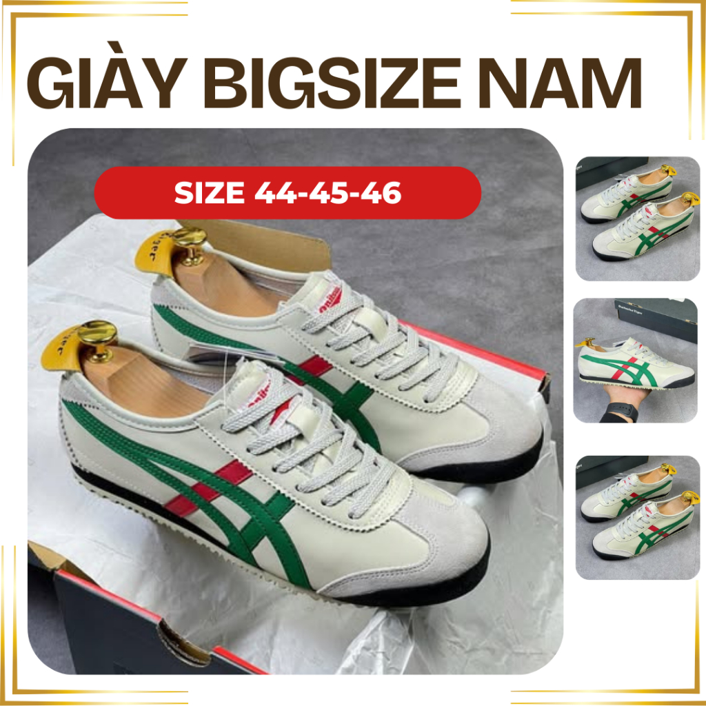 [BIGSIZE999] รองเท้า Ti.ger Me.xi.co Birch Green สีฟ้าและสีแดง พื้นแบนหนังนิ่ม รองเท้าออกนอกบ้านในโร
