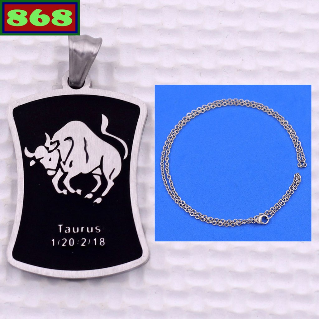 จี้ TAURUS สแตนเลสสีขาว พร้อมสร้อยคอโซ่สแตนเลส + ตะขอสแตนเลส - ป้ายราศี