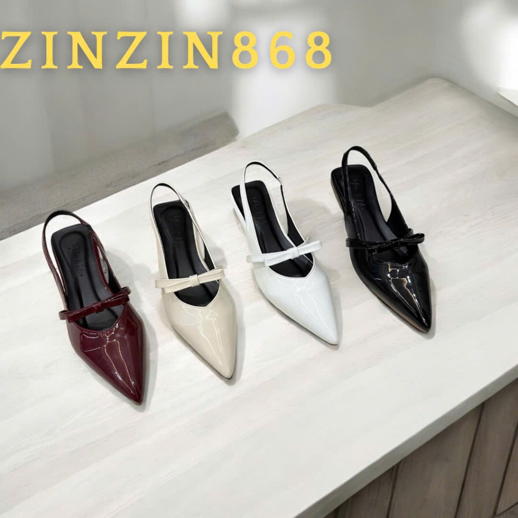 รองเท้าผู้หญิง FLAT SOLES - sd166 (บางเท้า resize) รองเท้าแตะส้นแบนหัวแหลมพร้อมโบว์แนวนอนบางหนังมันเ