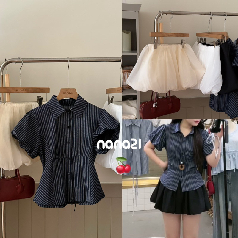 Nana21 Nanastore21 A7979 เสื้อเชิ้ตแขนพัฟผู้หญิง