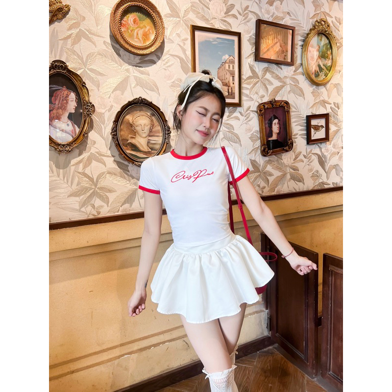 เสื้อยืดผู้หญิงแขนสั้น TOP ผ้าฝ้ายเนื้อนุ่ม โปร่ง - CRISPUS - AYAY TOP