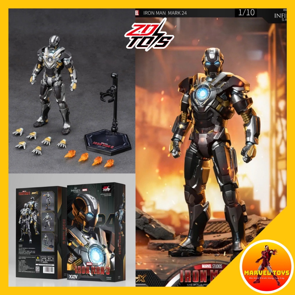 ของแท้ ZD ของเล่น MARVEL Iron Man 3 - Mark 24 MK24 1/10 Action Figure (R)