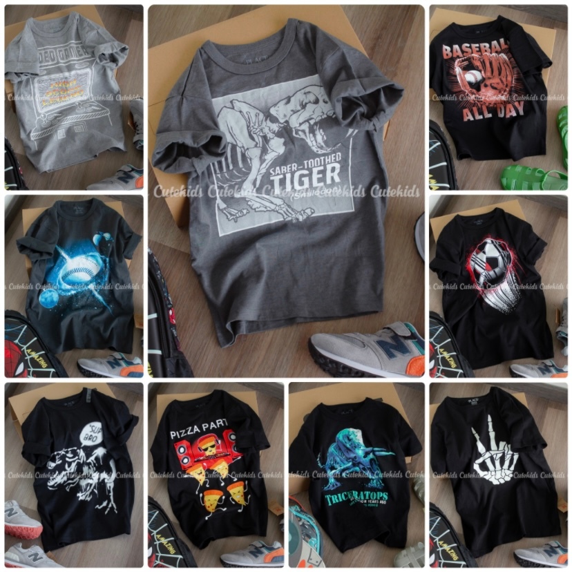 เสื้อยืดแขนสั้นเด็กผู้ชายผ้าคอตตอนเนื้อนุ่มจากแบรนด์ Pl@c3 ไซส์แท้ ตั้งแต่ 4-16T (BLACK CODE)