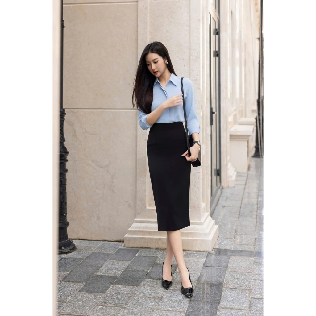 Susuclothing กระโปรงทรงดินสอสํานักงาน ทรงเข้ารูป 2 ชั้น มีผ่าหลัง ยาว 70 ซม. BC68
