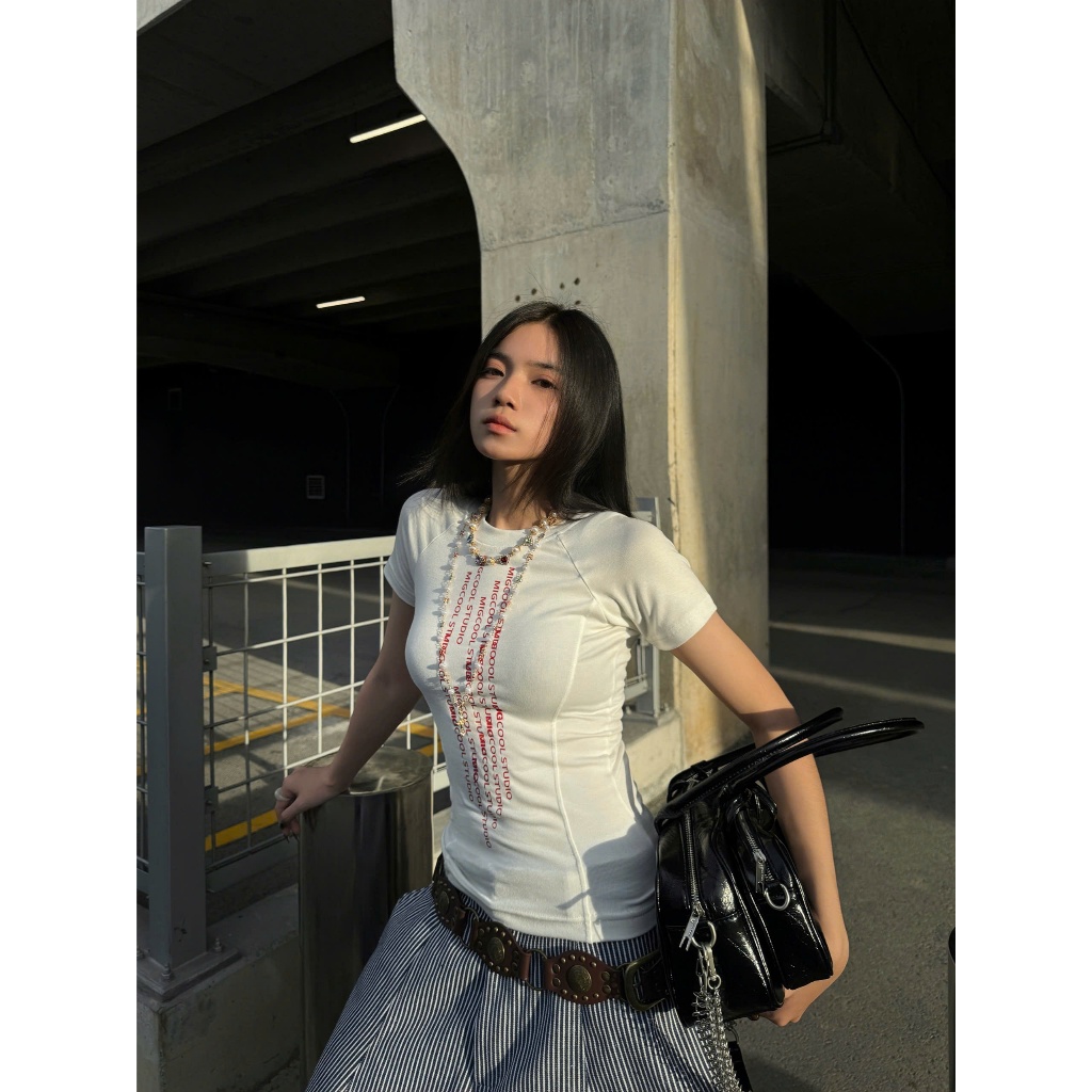 เสื้อยืดทรงสลิมคลาสสิก Migcool, เสื้อ babytee ผ้าฝ้ายพิมพ์ลาย 4c