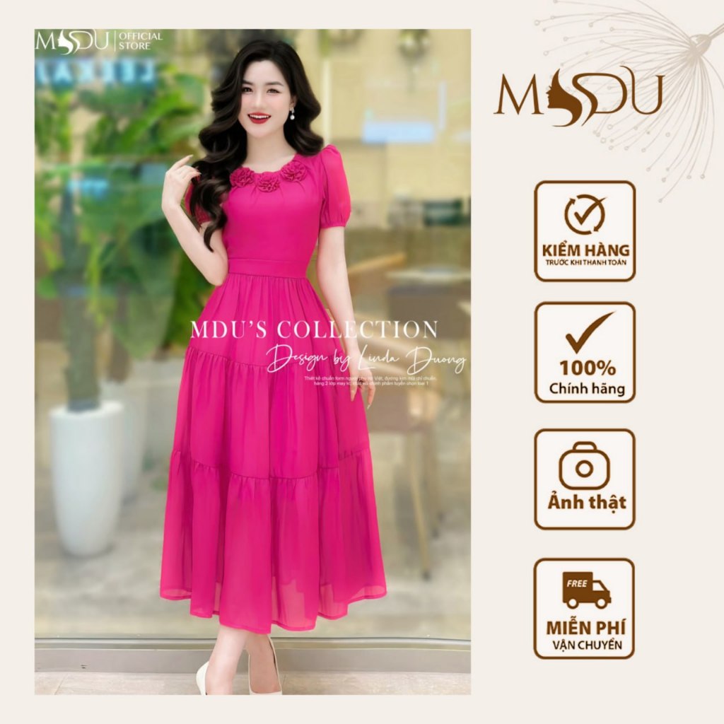 Lady Dress MDU2910 Light Flare พร้อมดอกไม้ Applique และไฮไลท์ที่สะดุดตาจาก MDU K66-D1-2