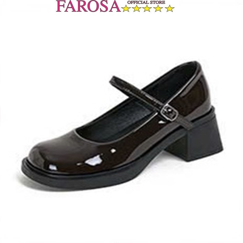 FAROSA รองเท้าโลลิต้าผู้หญิงส้นสี่เหลี่ยม 5 ซม. -H108 หนังสิทธิบัตรสไตล์ญี่ปุ่น marry janes รองเท้าต