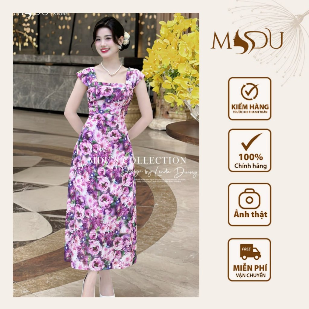 Lady Dress MDU4248 การออกแบบคอสี่เหลี่ยมหรูหราพร้อมกระโปรงบานอ่อนจาก MDU K34-D2-2