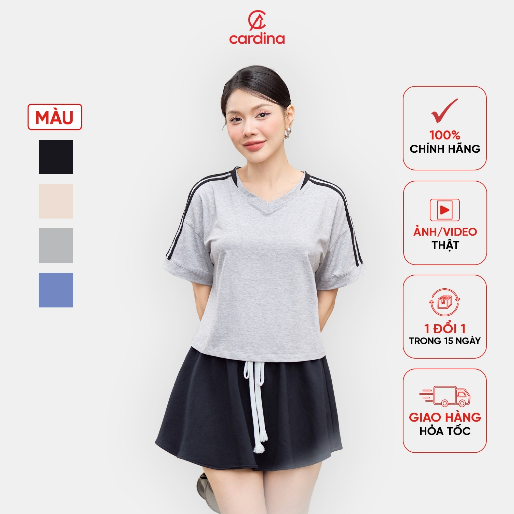 เสื้อยืด CARDINA ผ้าคอตตอน เสื้อครอปสไตล์อ่อนเยาว์และไดนามิก 5ATC14