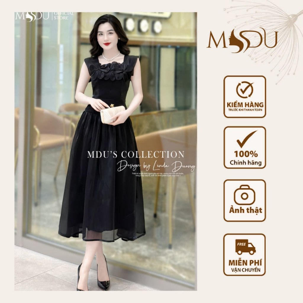 MDU4286 เดรสดีไซน์พร้อมทรงกระโปรงบานอ่อนโยนผสมผสานกับดอกไม้ประณีตมากที่หน้าอกจาก MDU K35-D1-2