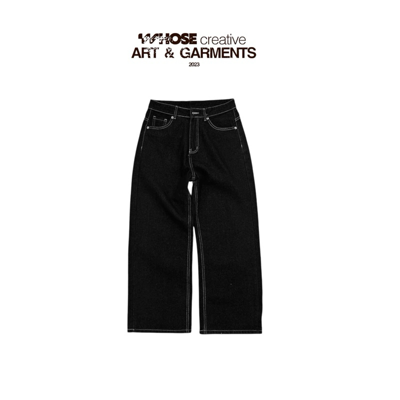 BLACK WHITE THREAD WIDE STRAIGHT JEANS WHOSE - กางเกงยีนส์ขากว้าง STRAIGHT Hoes Studio 1720