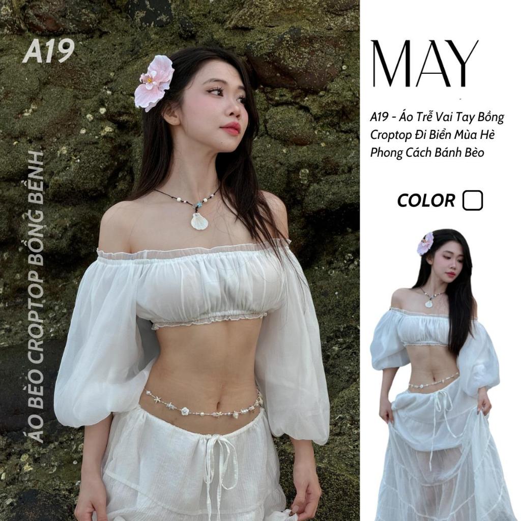 A19 - เสื้อครอปเปิดไหล่สําหรับซัมเมอร์บีชสไตล์บาโน
