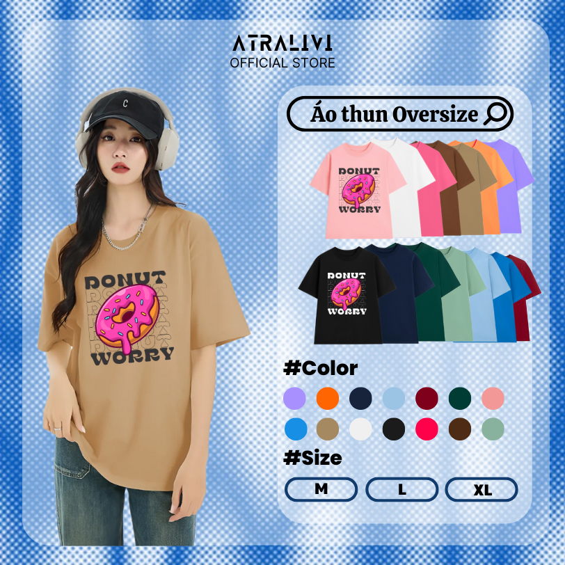 เสื้อยืดโอเวอร์ไซส์เสื้อยืด DONUT หลวมระดับพรีเมียม ATRALIVI OVS-17 ผ้าคอตตอนอ่อนเยาว์และไดนามิก