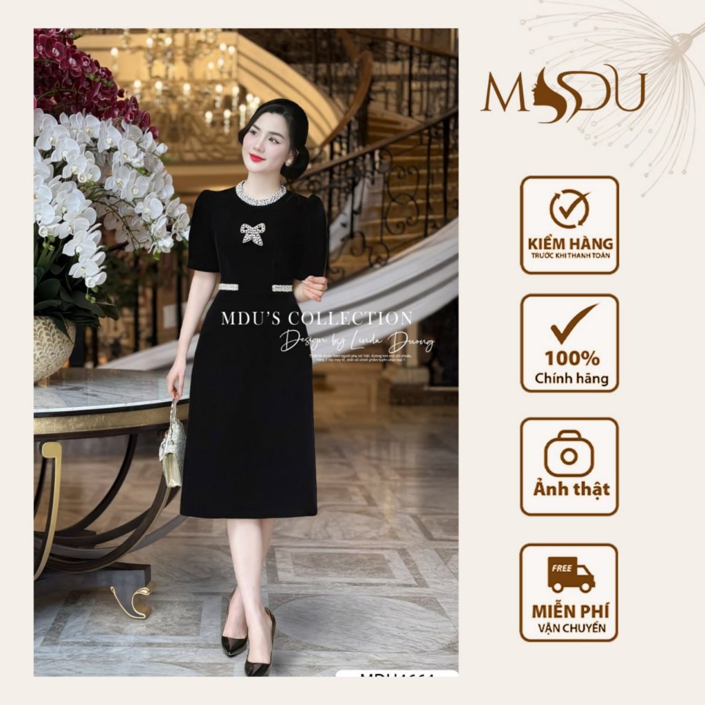 ออกแบบชุด MDU4664 ผลิตจากวัสดุกํามะหยี่นุ่มผสมผสานกับคอกลม Rhinestone หรูหราจาก MDU