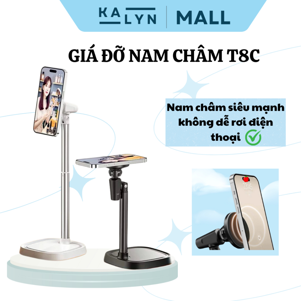 T8C Magsafe ที่วางโทรศัพท์แม่เหล็ก, ที่วางโทรศัพท์ตั้งโต๊ะหมุนได้ 360 องศามัลติฟังก์ชั่นสําหรับถ่ายท