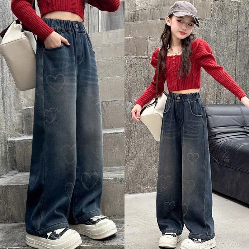 กางเกงยีนส์ปักถัก HEART สําหรับ GIRLS