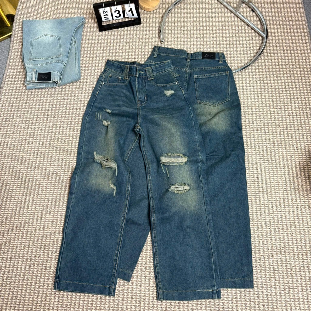 (HIGH UNDER M6) กางเกงยีนส์ผู้หญิง DWARF กางเกงยีนส์ผู้หญิง FASHIONABLE Ripped, LONG HYBRID WITH SIZ