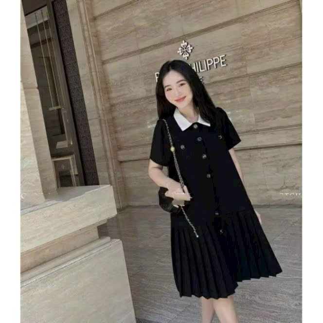 ชุดคลุมท้องฤดูร้อนยาวสวยแขนดําและขาจีบแฟชั่นสํานักงานเก๋ๆ