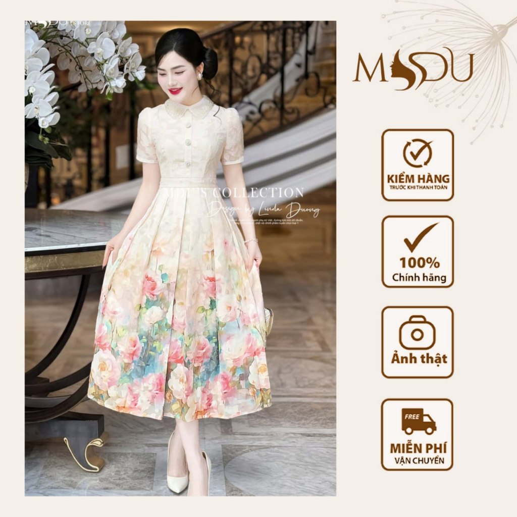 ออกแบบชุด MDU4615 ทําจากผ้าไหมอัดคุณภาพสูงพร้อมปกเสื้อหินและปุ่มประกายจาก MDU