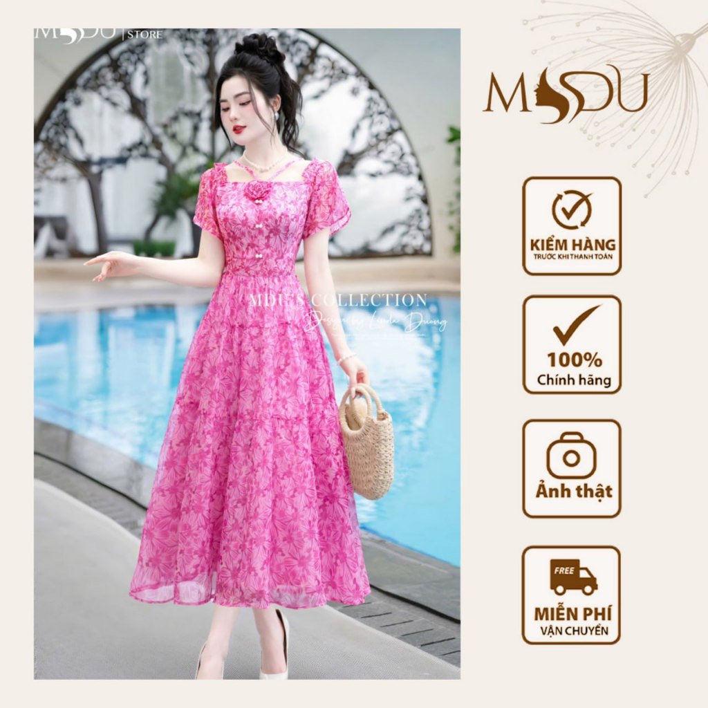 Beach Maxi Dress MDU4107 Off-the-Shoulder Flared Dress ทําจากผ้าไหมเกาหลีคุณภาพสูงจาก MDU K31-D3-4