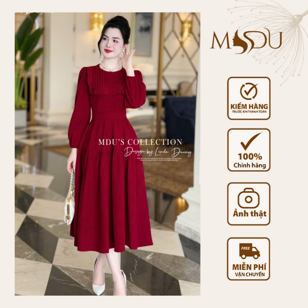 Lady Dress MDU1911 ดีไซน์แขนพัฟ กํามะหยี่คุณภาพสูงจาก MDU K60-D2-2